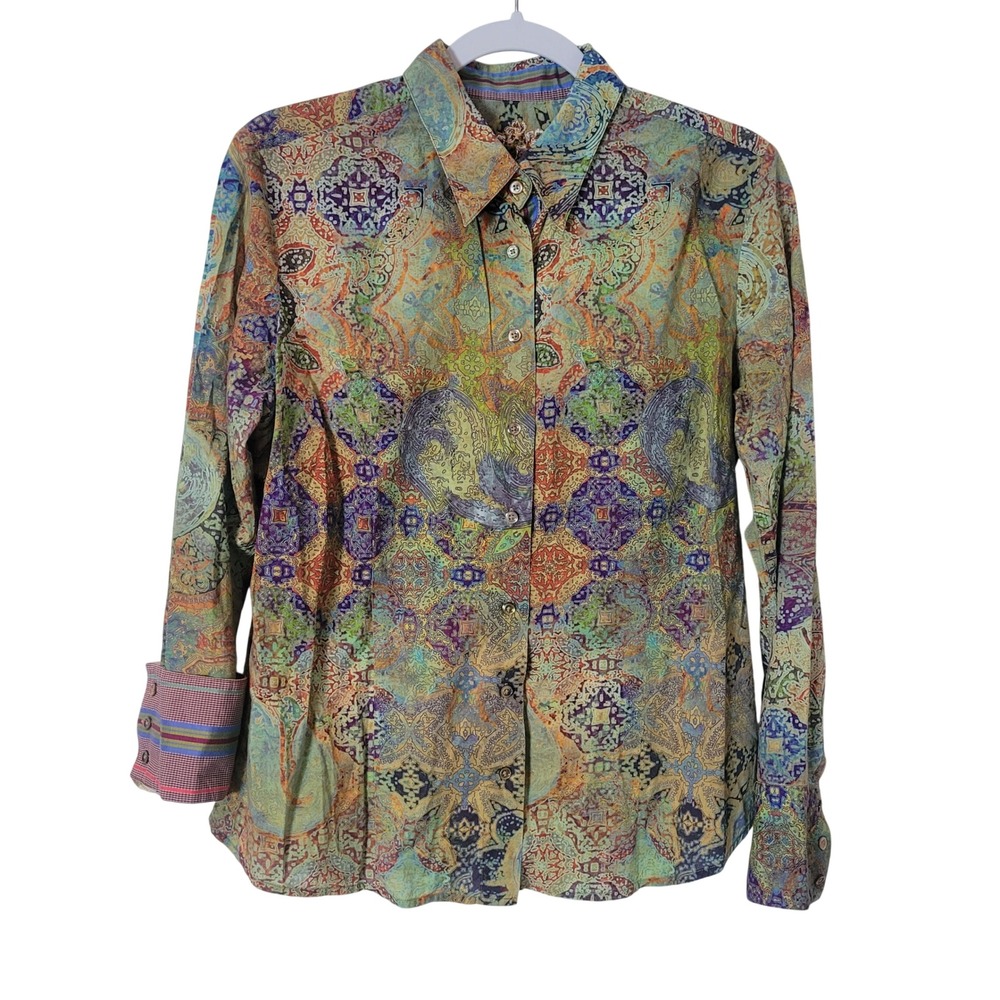 Robert Graham Womens Large Kaleidoscope Paisley Embroidered Button Down Shirt